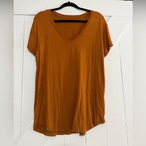 Abercrombie & Fitch Burnt Orange Soft A&F Drapey V-Neck Tee